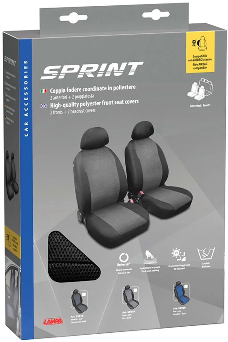 Lampa Sprint Stoelbekleding Antraciet - 2 Hoezen met Hoofdsteunen