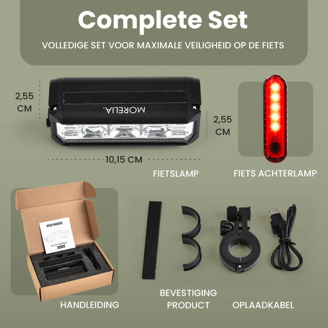Morelia Complete Fietslampenset 900 Lumen - USB Oplaadbaar - afbeelding 6 van 6