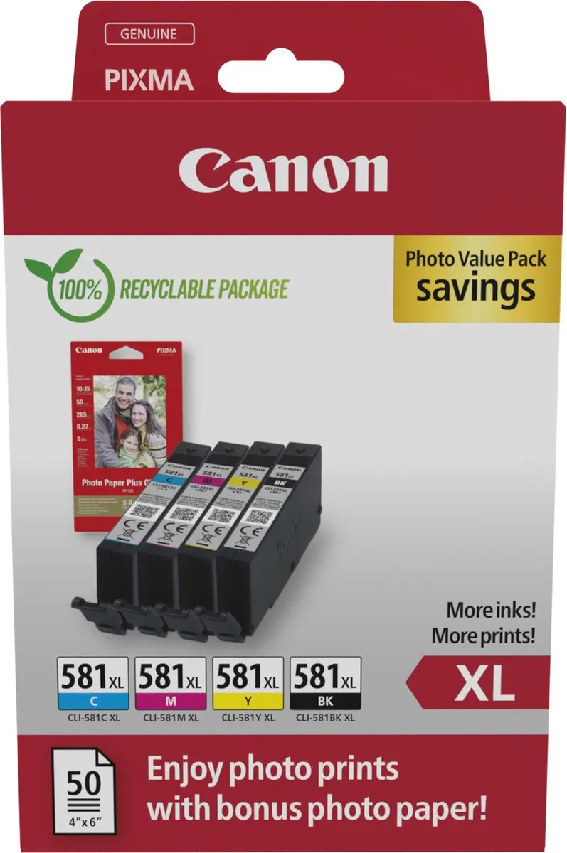 Canon CLI-581XL Inktcartridge - 200 Pagina's - Zwart & Kleur