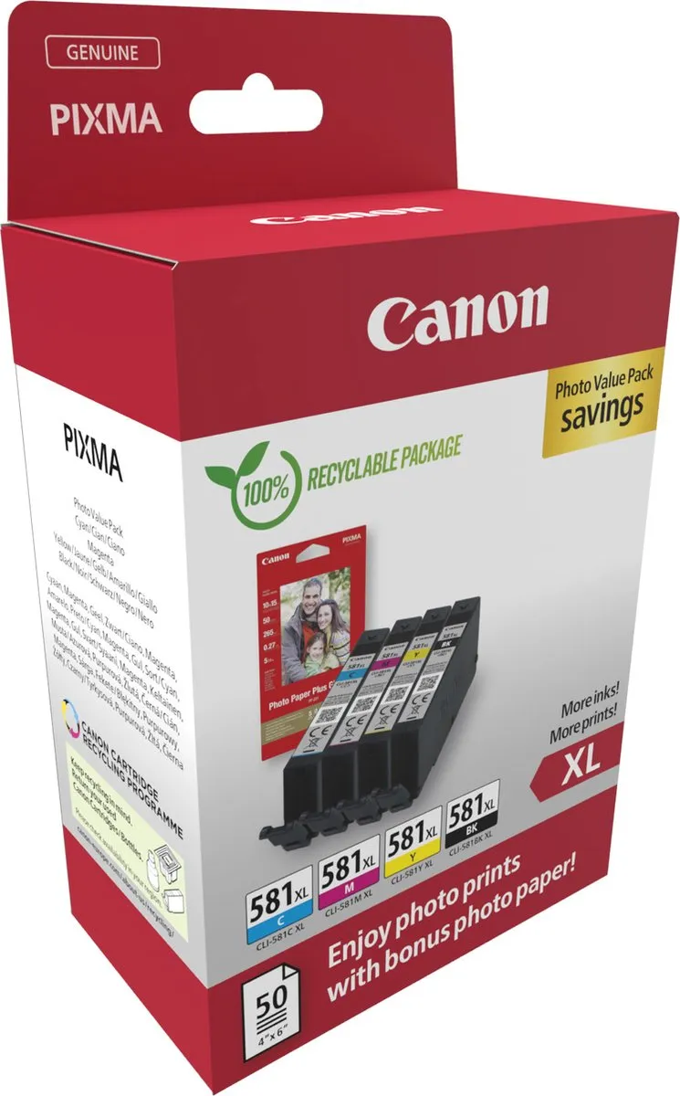 Canon CLI-581XL Inktcartridge - 200 Pagina's - Zwart & Kleur