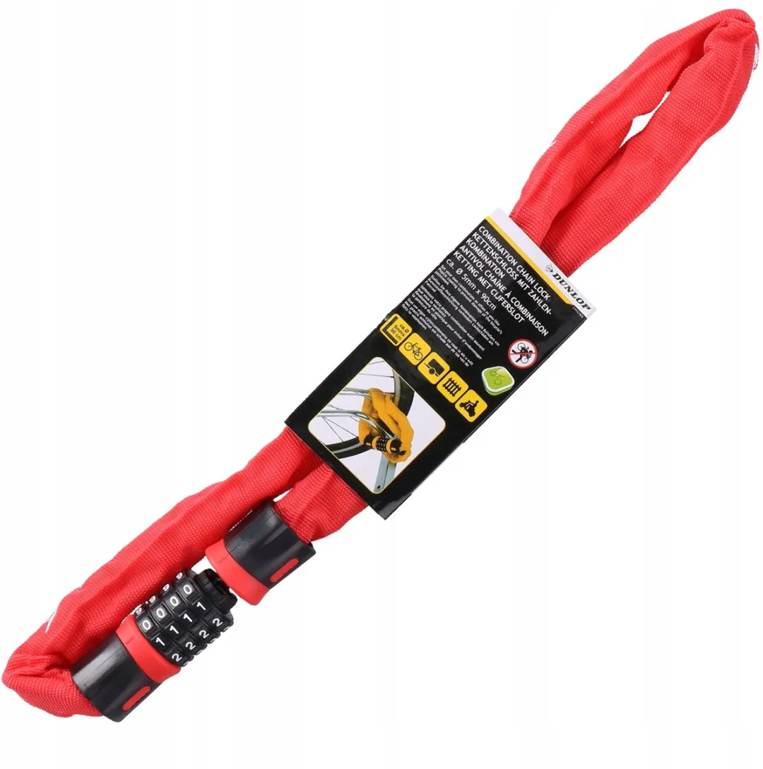 Dunlop Fietsketting met Cijferslot 90cm - Rood - afbeelding 3 van 3