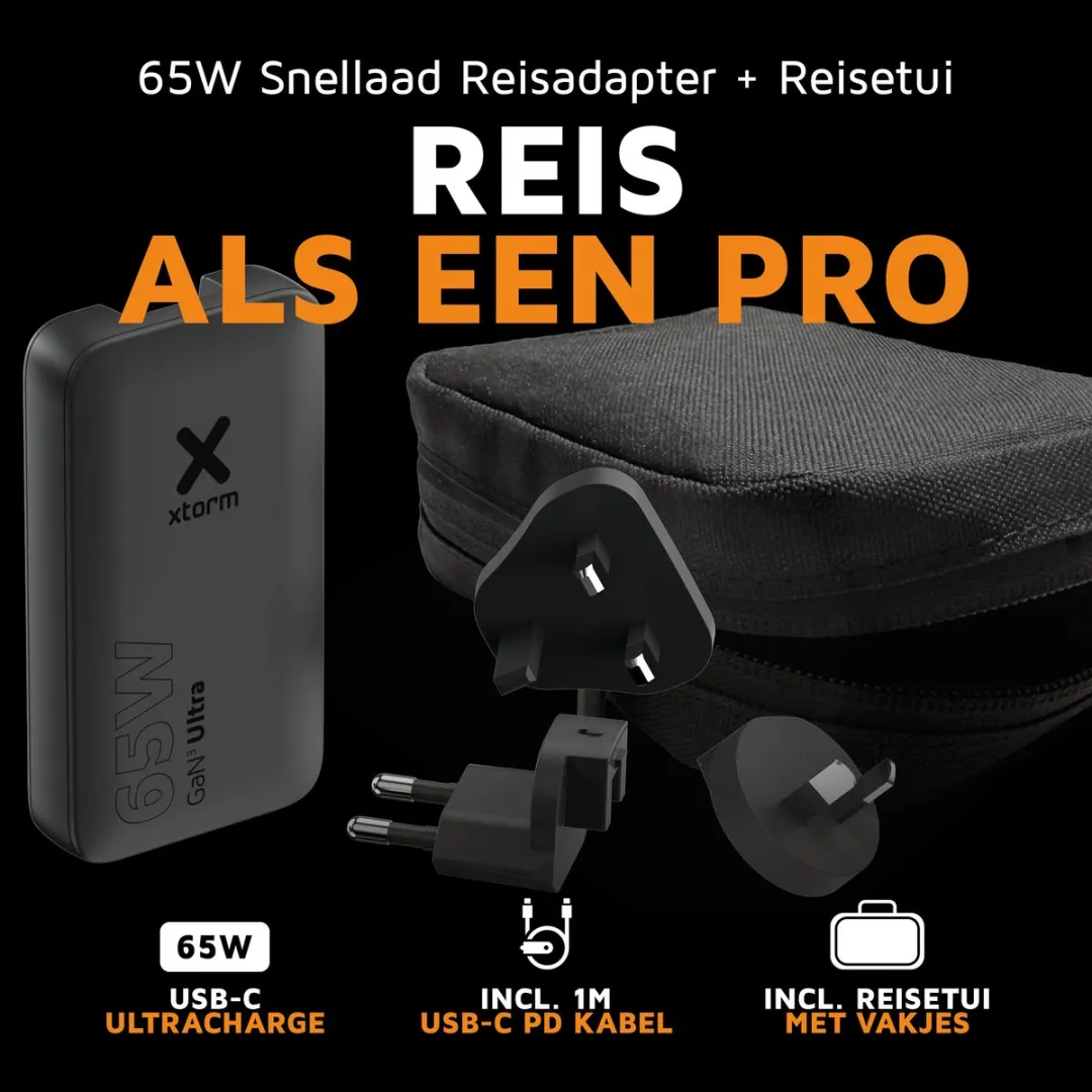 Xtorm XTPC0651 Wereldstekker Reisstekker 65W - USB-C PD + 2x USB - Zwart