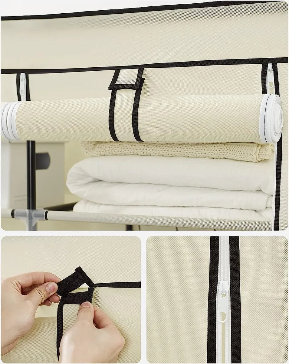 Songmics Canvas Kledingkast Beige 175x150x45cm - afbeelding 6 van 6