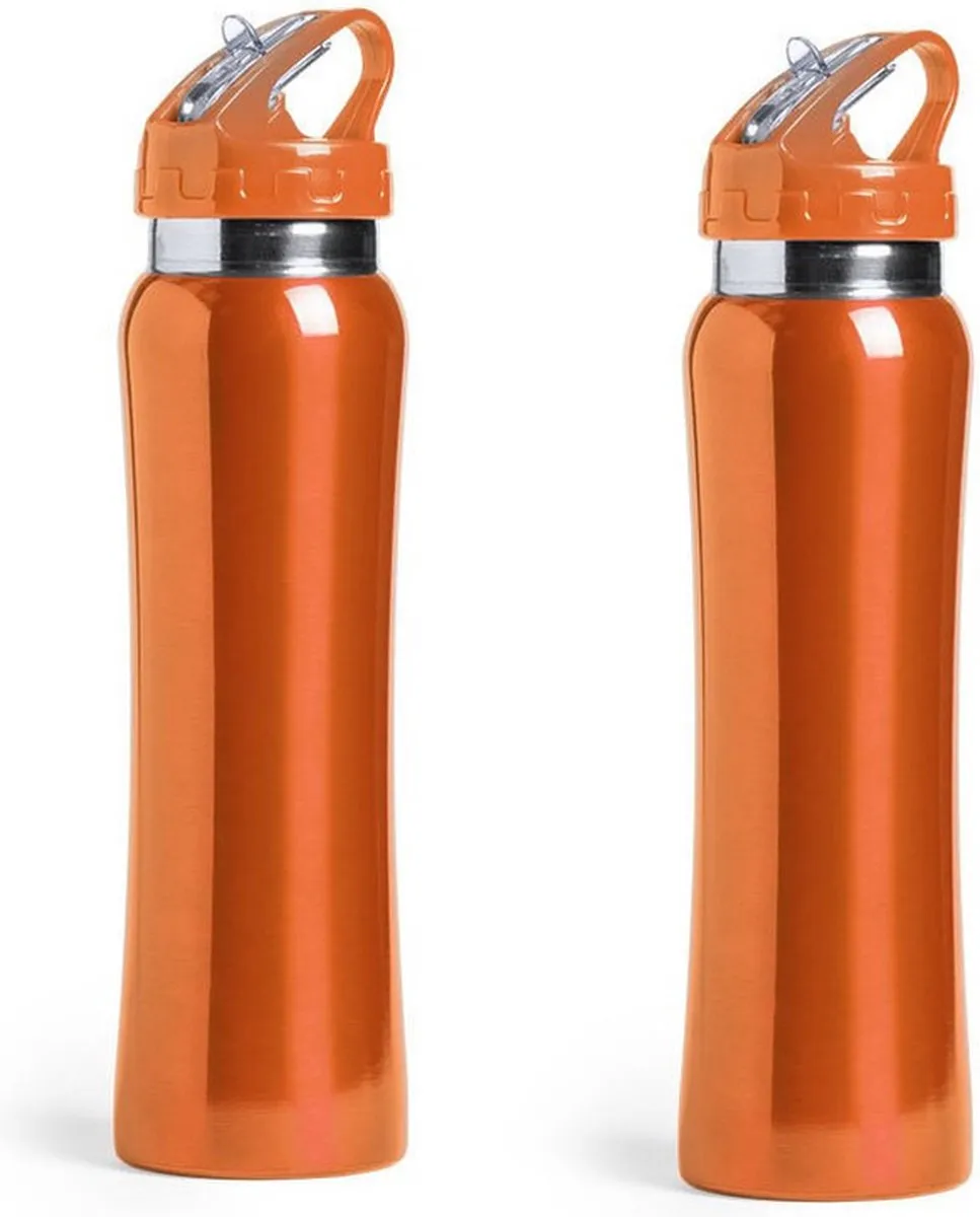Bellatio Design Powerline Drinkfles 800ml - Oranje - Set van 2