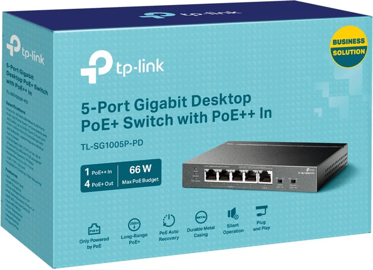 TP-Link TL-SG1005P-PD V1 Switch 5x PoE - 66W - Zwart