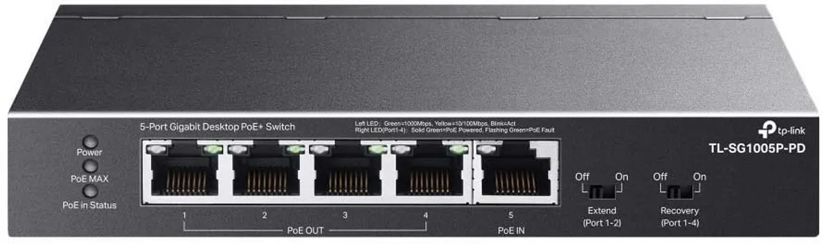 TP-Link TL-SG1005P-PD V1 Switch 5x PoE - 66W - Zwart