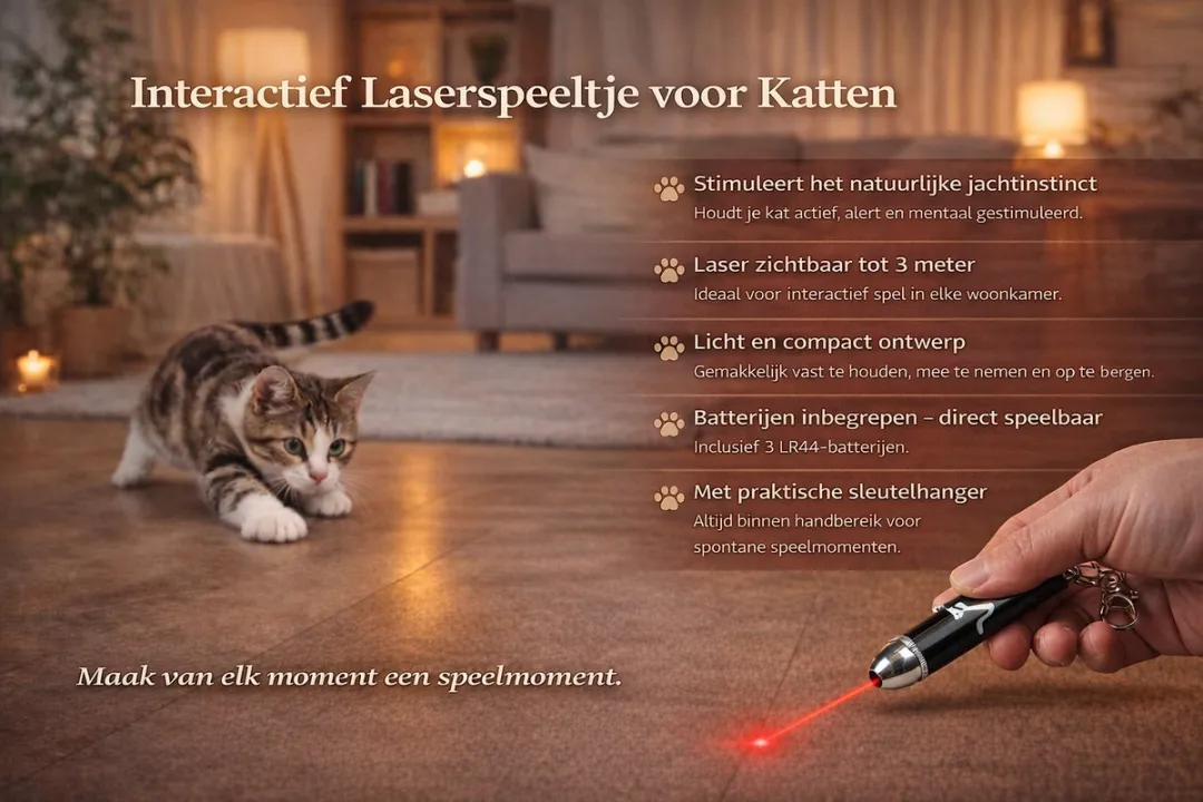Flamingo Alva Zwart Laserpen voor Kat - 11x1,4x1,4cm - tot 3m - 3x LR44