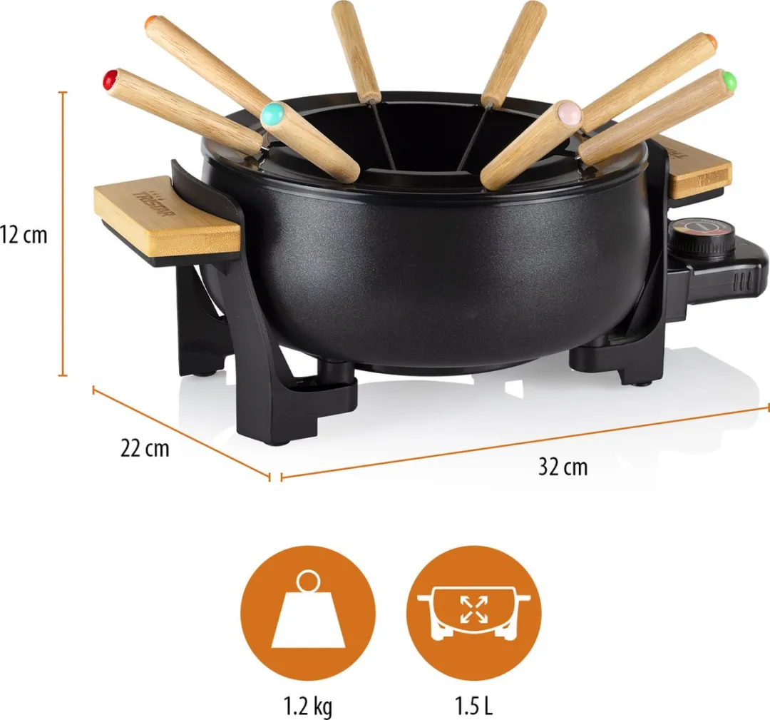 Tristar FO-1108 Elektrisch Fondue-Set 1000W - 1,5L - 8 Personen - Bamboe