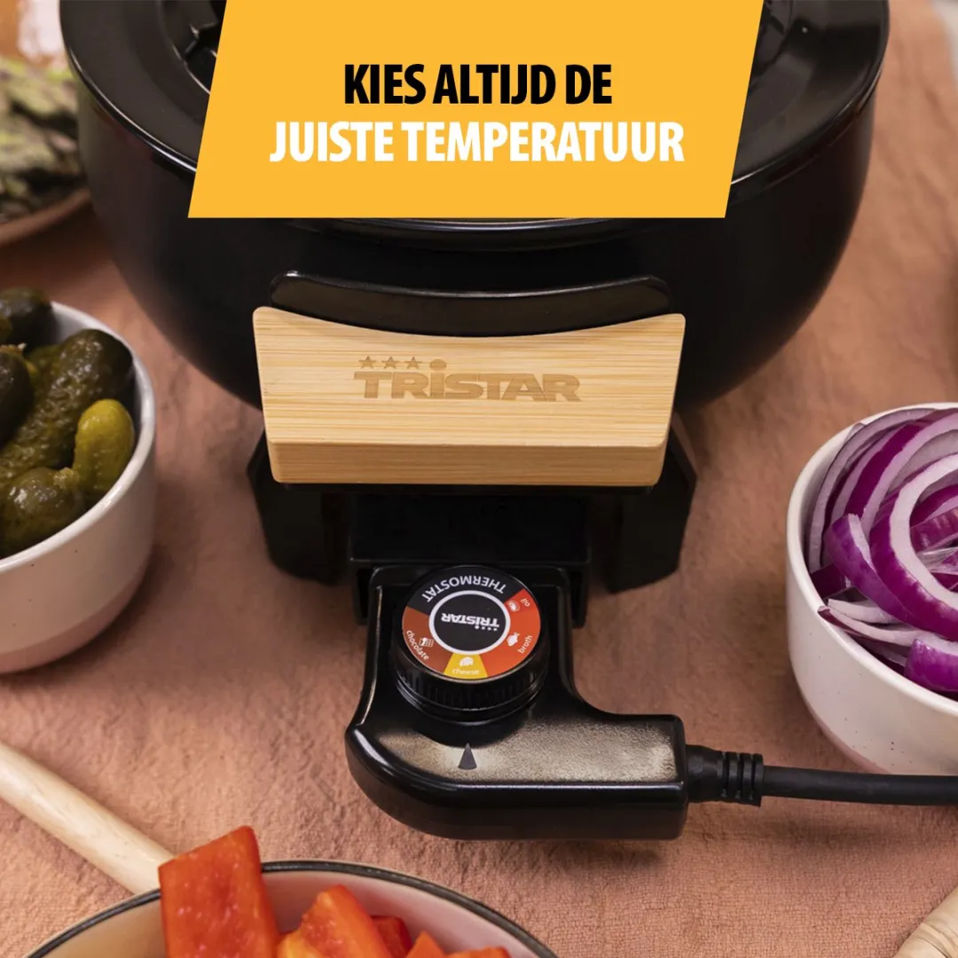 Tristar FO-1108 Elektrisch Fondue-Set 1000W - 1,5L - 8 Personen - Bamboe