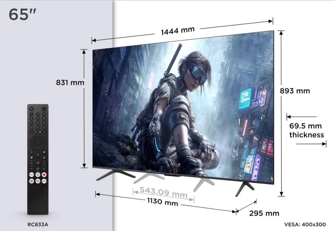 TCL 65T8D 65 inch QD-MiniLED Smart TV - Zwart