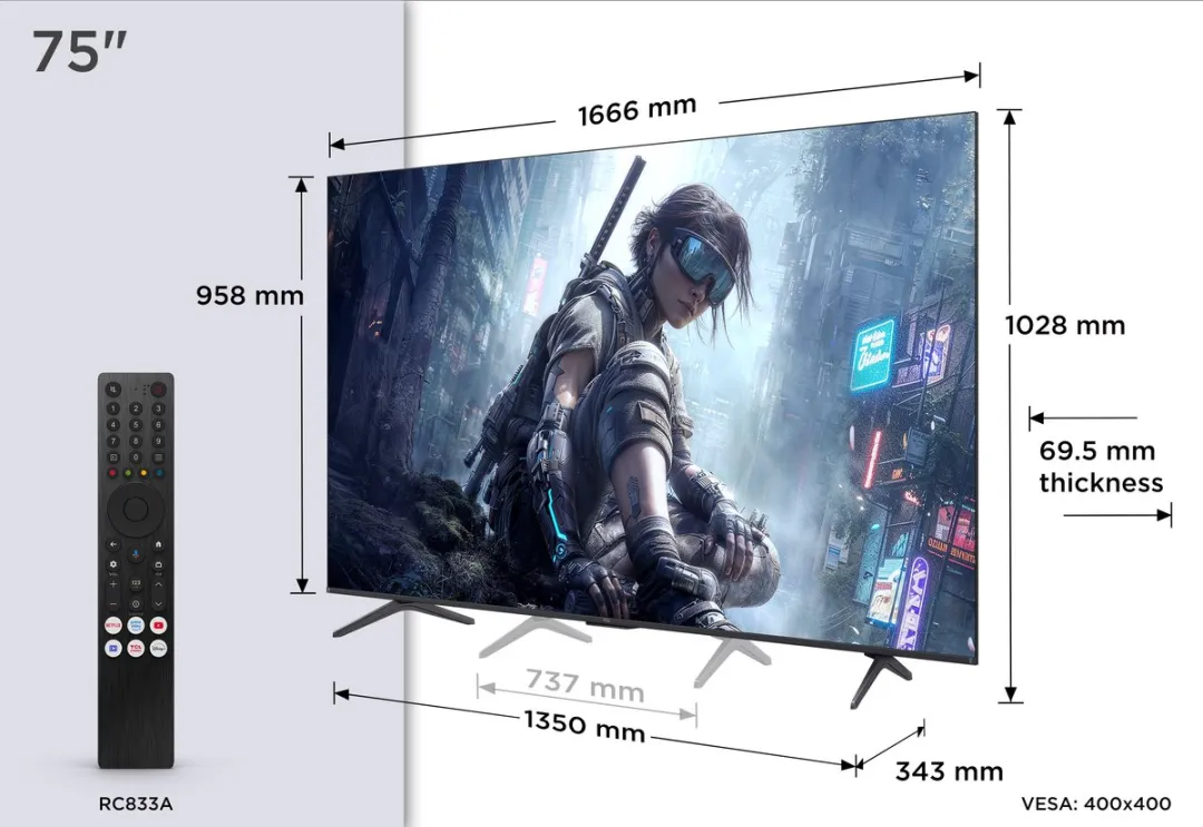 TCL 75T8D 75 inch 4K QD-MiniLED Smart TV - Zwart