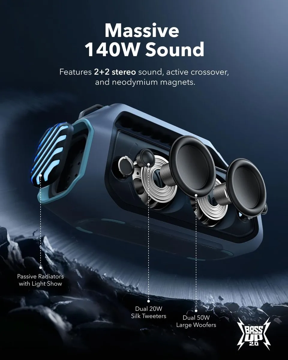 Soundcore Boom 2 Plus A3134031 Buitenluidspreker - 140W - Blauw