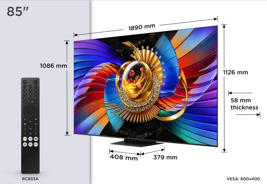 TCL 85Q7D Pro 85 inch QD-MiniLED Smart TV - Zwart