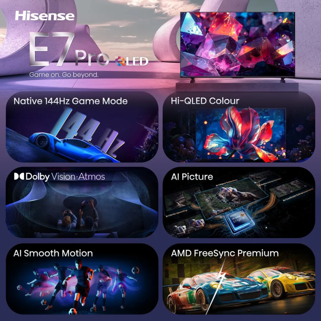 Hisense 75E7S PRO SmartTV 75" - 4K Hi-QLED - 144Hz - Zwart