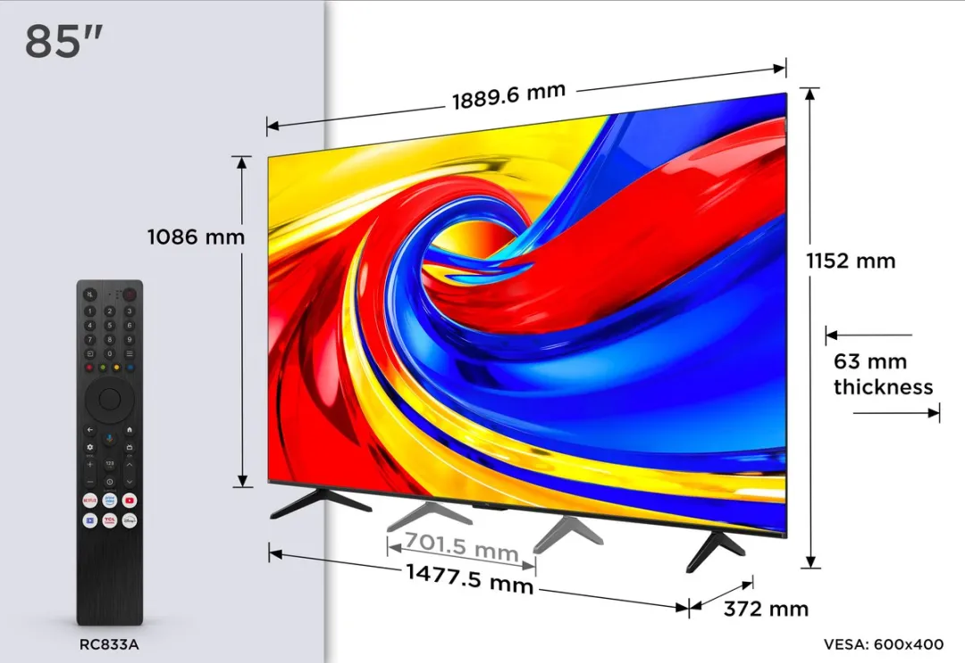 TCL 85P79L 85 inch 4K QLED Smart TV - Zwart - afbeelding 6 van 6