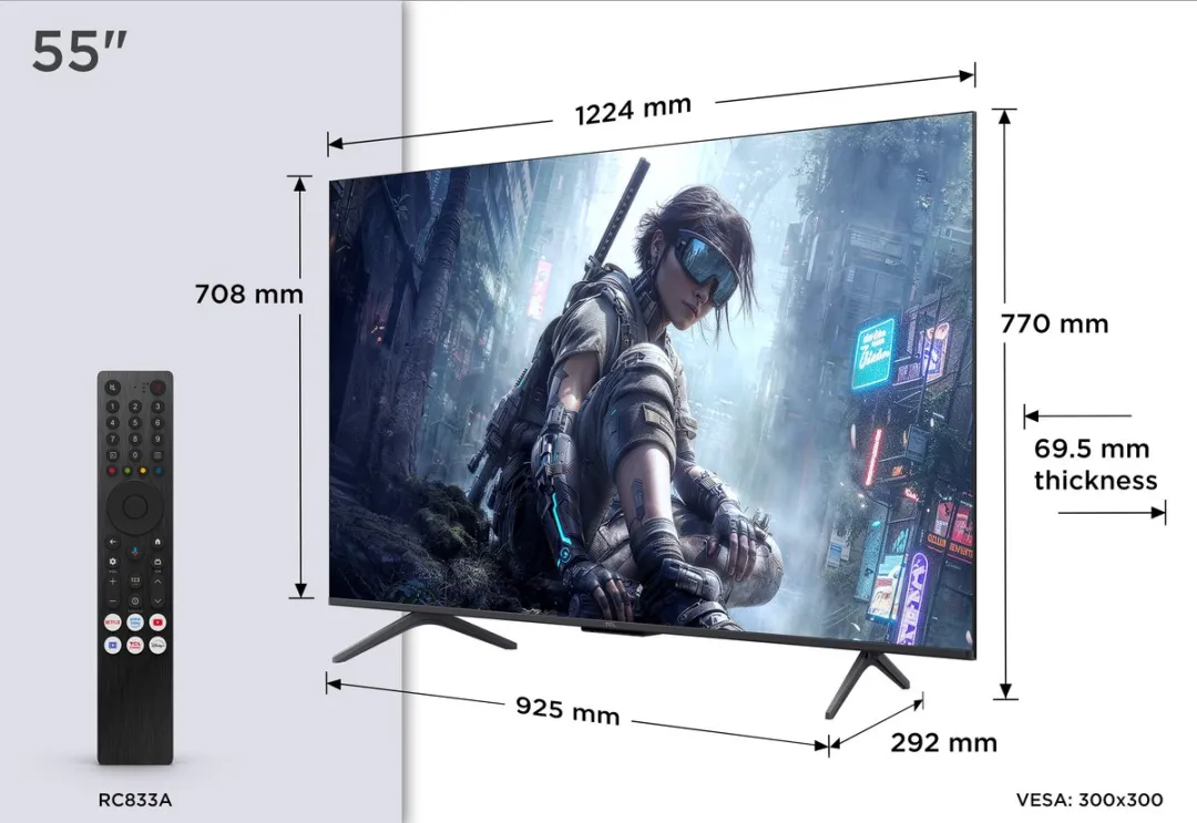 TCL 55T8D 55 inch QD-MiniLED Smart TV - Zwart
