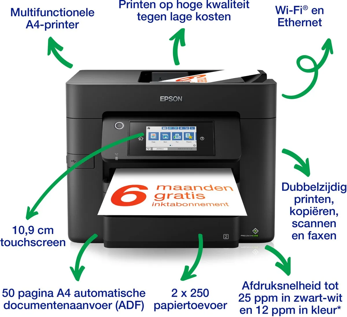 Epson WorkForce Pro WF-4830DTWF C11CJ07401 All-In-One Printer - 25ppm - Zwart