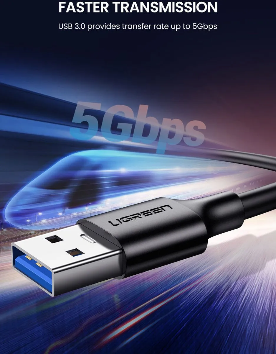 UGREEN USB-A naar USB-C Kabel 3.0 2m - 3A - Zwart