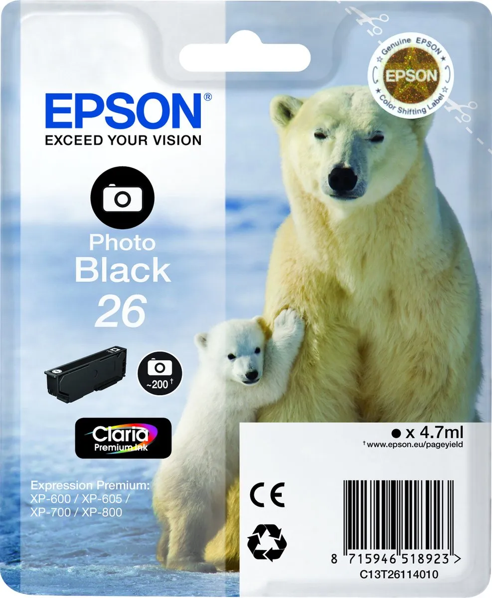 Epson T2611 Inktcartridge Foto Zwart - 200 pagina's