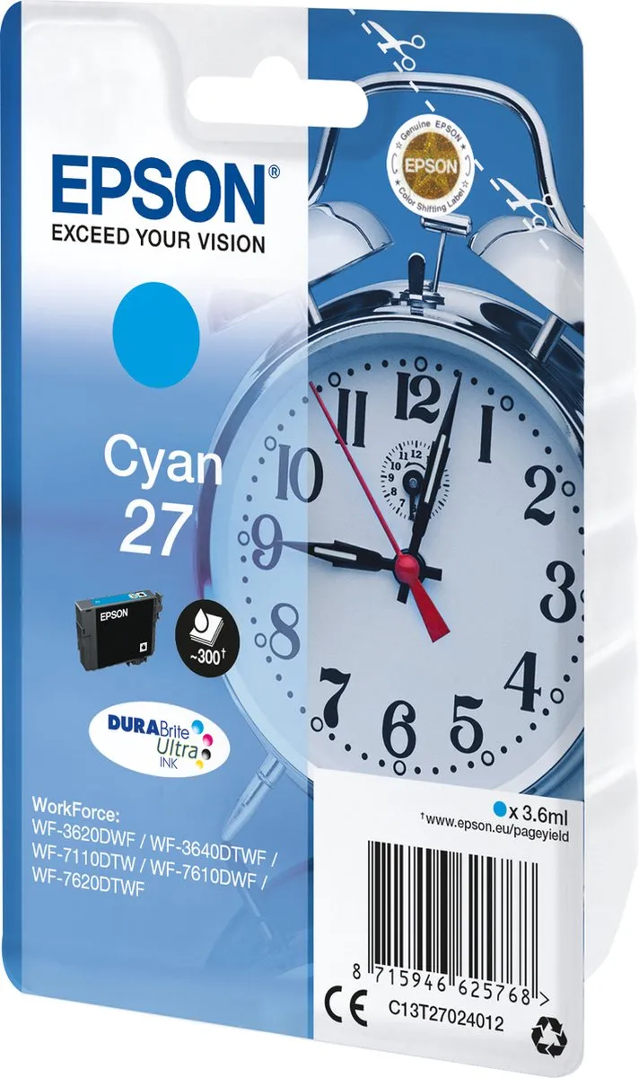 Epson 27 Cyaan Inktcartridge - 300 pagina's