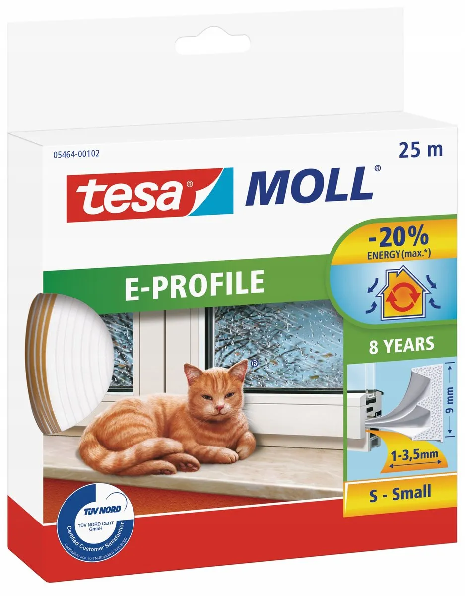 Tesa moll Profil E Rubberen Afdichting - Wit - 25m