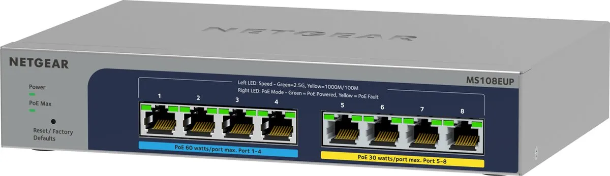 NETGEAR MS108E - Netwerk Switch - Plus Managed - 2,5 Gbps - PoE Switch - 8 poorten