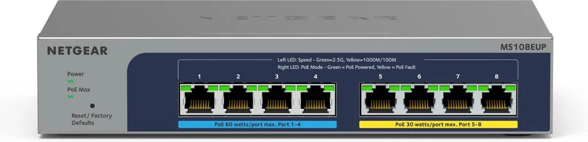Netgear MS108E Plus Managed 2,5Gbps PoE Switch 8 Poorten - 230W - afbeelding 6 van 6