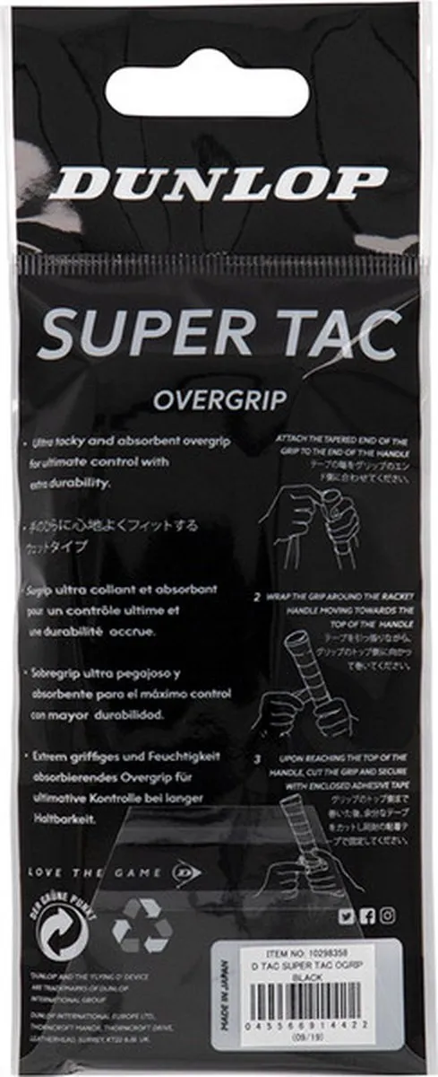 Dunlop D Tac Super Tac Overgrip - Zwart - afbeelding 2 van 2