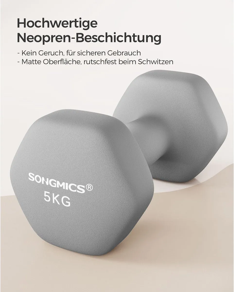 Songmics Dumbbellset 2x5 kg - Grijs