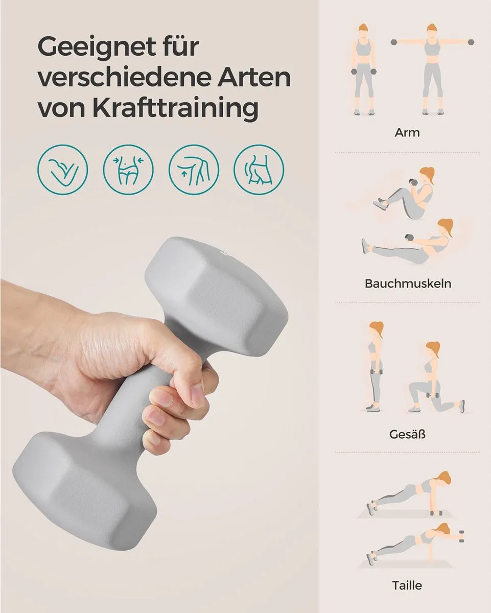 Songmics Dumbbellset 2x5 kg - Grijs
