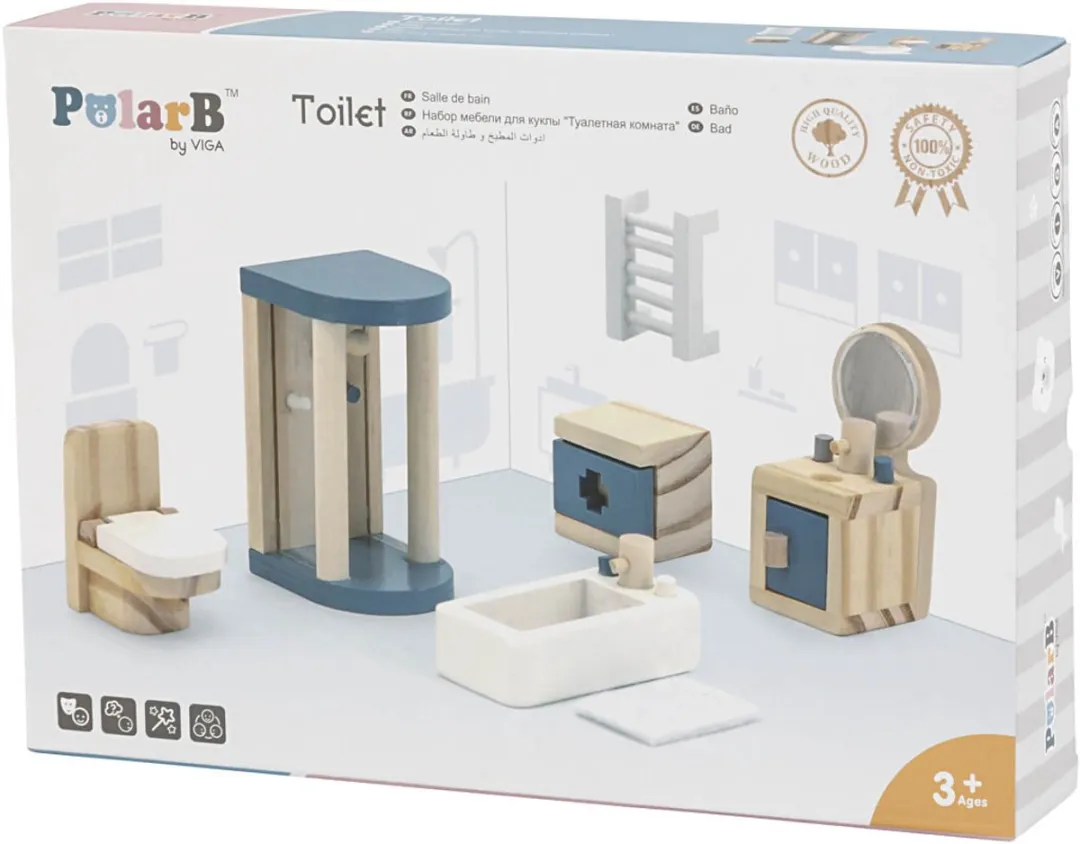 Viga Polarb Poppenhuis Badkamermeubelset - Meerkleurig