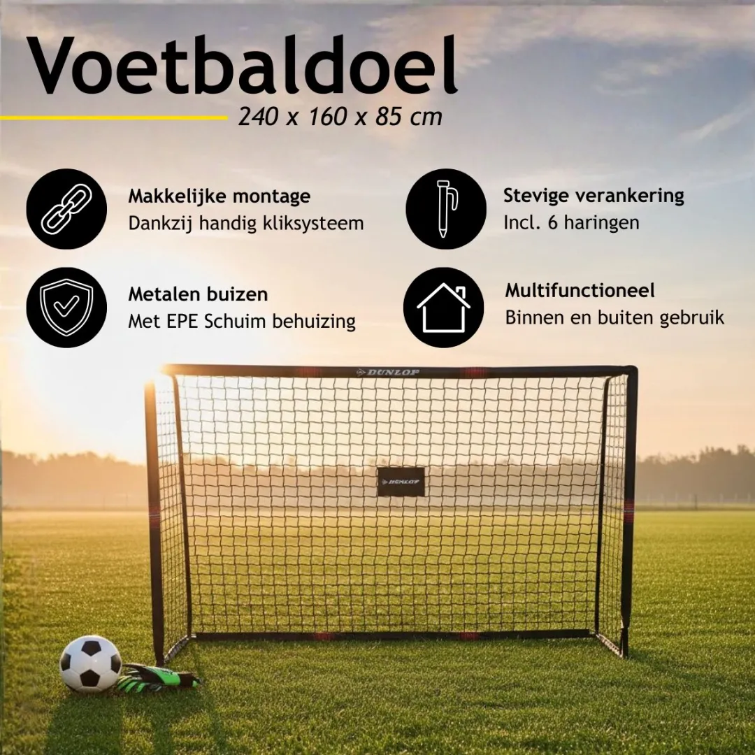 Dunlop Voetbaldoel 240x160cm - Metaal - Zwart/Rood
