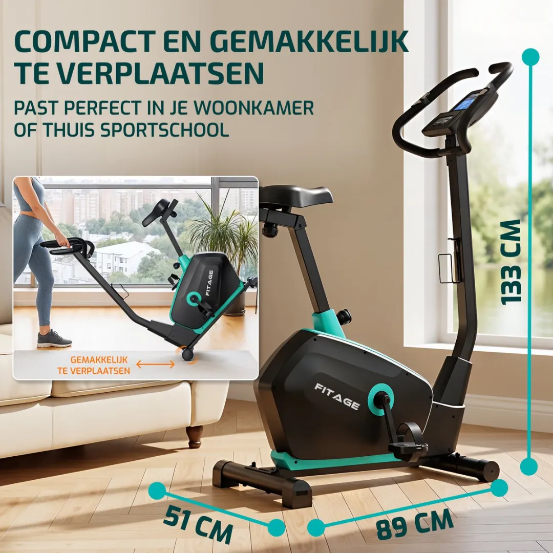 FITAGE Hometrainer 32 Weerstandsniveaus - Zwart/Turquoise