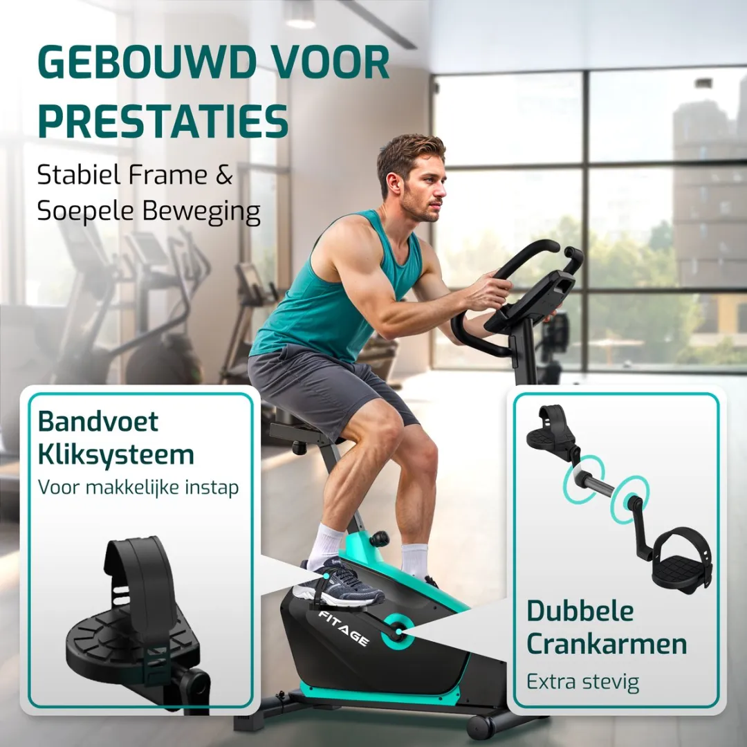 FITAGE Hometrainer 32 Weerstandsniveaus - Zwart/Turquoise