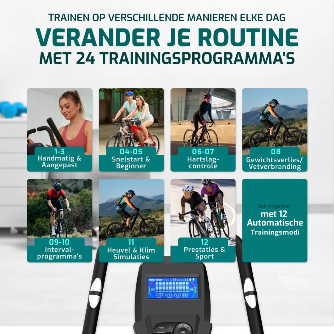 FITAGE Hometrainer 32 Weerstandsniveaus - Zwart/Turquoise - afbeelding 6 van 6