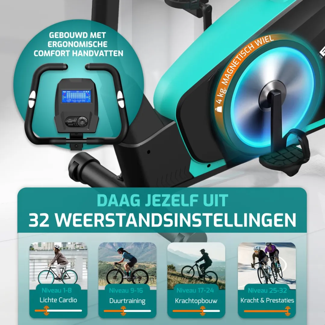 FITAGE Hometrainer 32 Weerstandsniveaus - Zwart/Turquoise