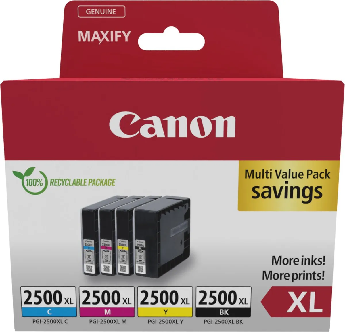 Canon PGI-2500XL Inktcartridge - 4 Stuks (Zwart/Cyaan/Magenta/Geel)