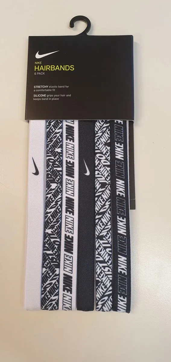 Nike Printed Elastic Hairbands - 6 Stuks - Zwart/Wit
