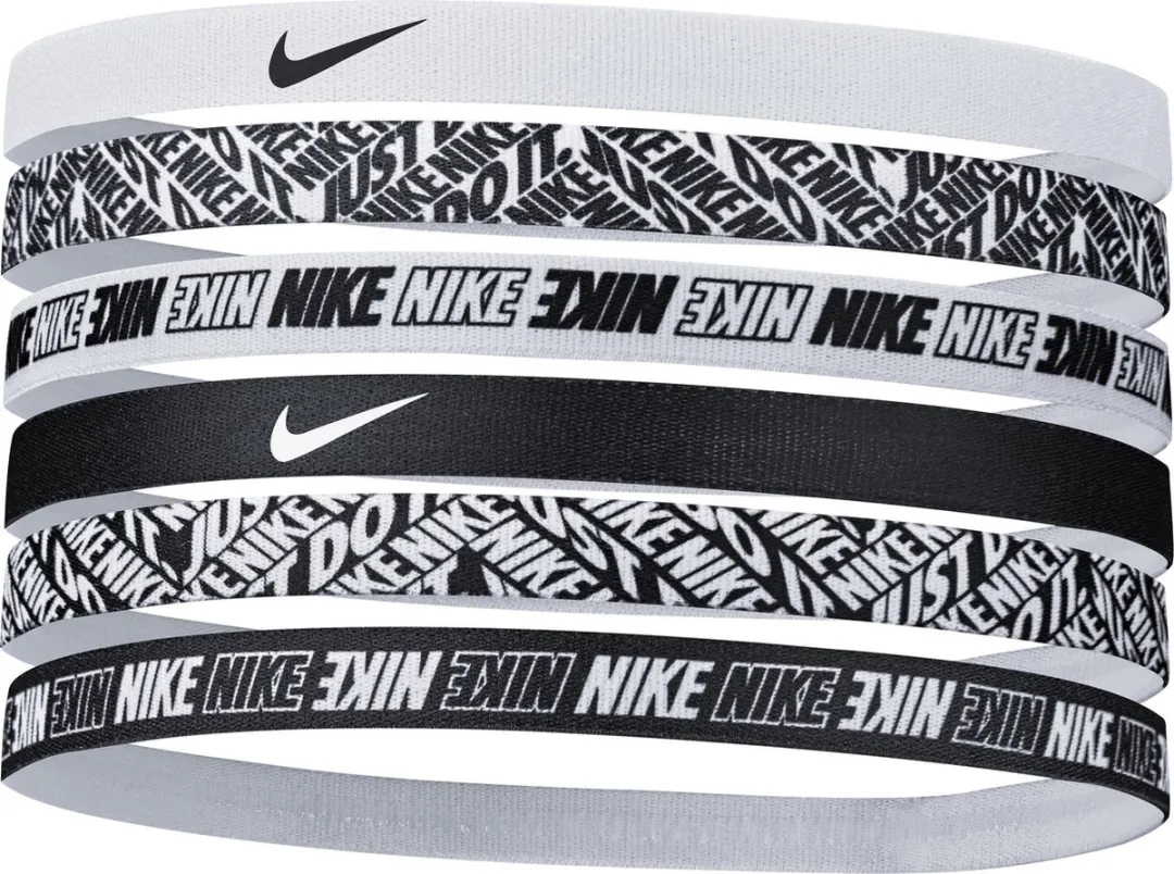 Nike Printed Elastic Hairbands - 6 Stuks - Zwart/Wit