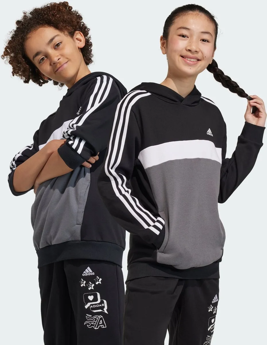 adidas Tiberio 3-Stripes Fleece Hoodie - Kinderen 128 - Zwart