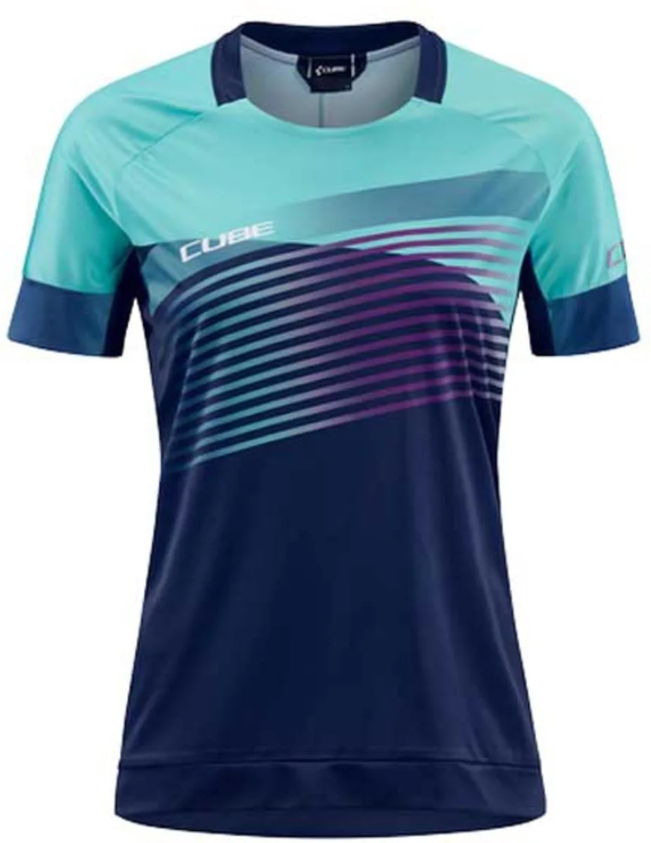 Cube Teamline Enduro Korte Mouw Trui Vrouw - 3XL - Blauw/Mint