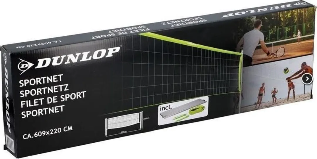Dunlop Multifunctioneel Sportnet 609x220cm - Volleybal/Tennis/Badminton - Groen/Zwart