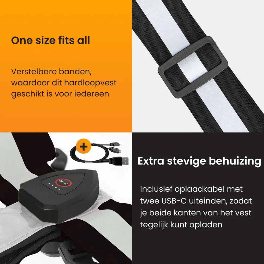 R2B Hardloopvest Grijs - USB-C Oplaadbaar - Reflecterend