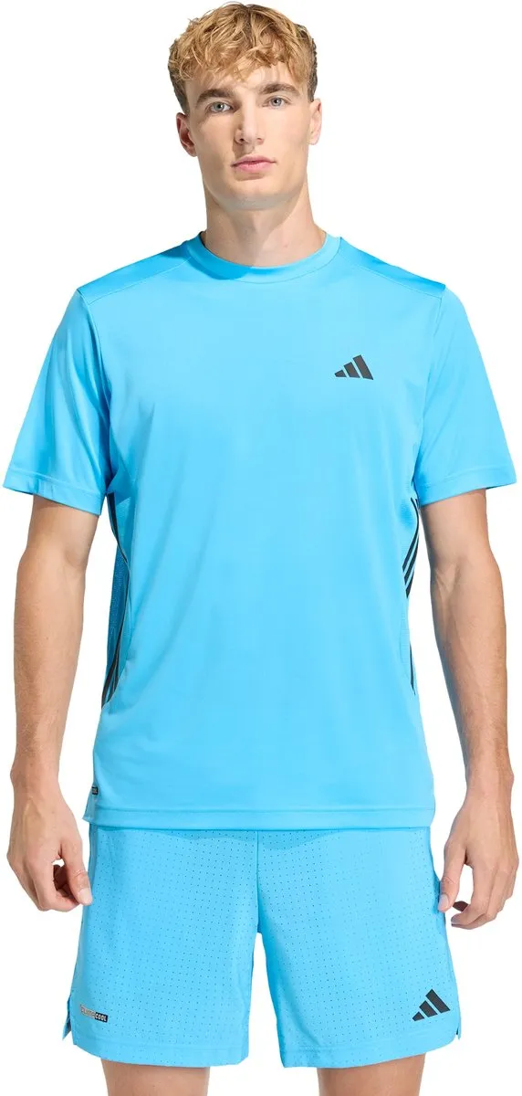 adidas Performance 3 Stripes Workout T-shirt KQ7489 - S - Blauw