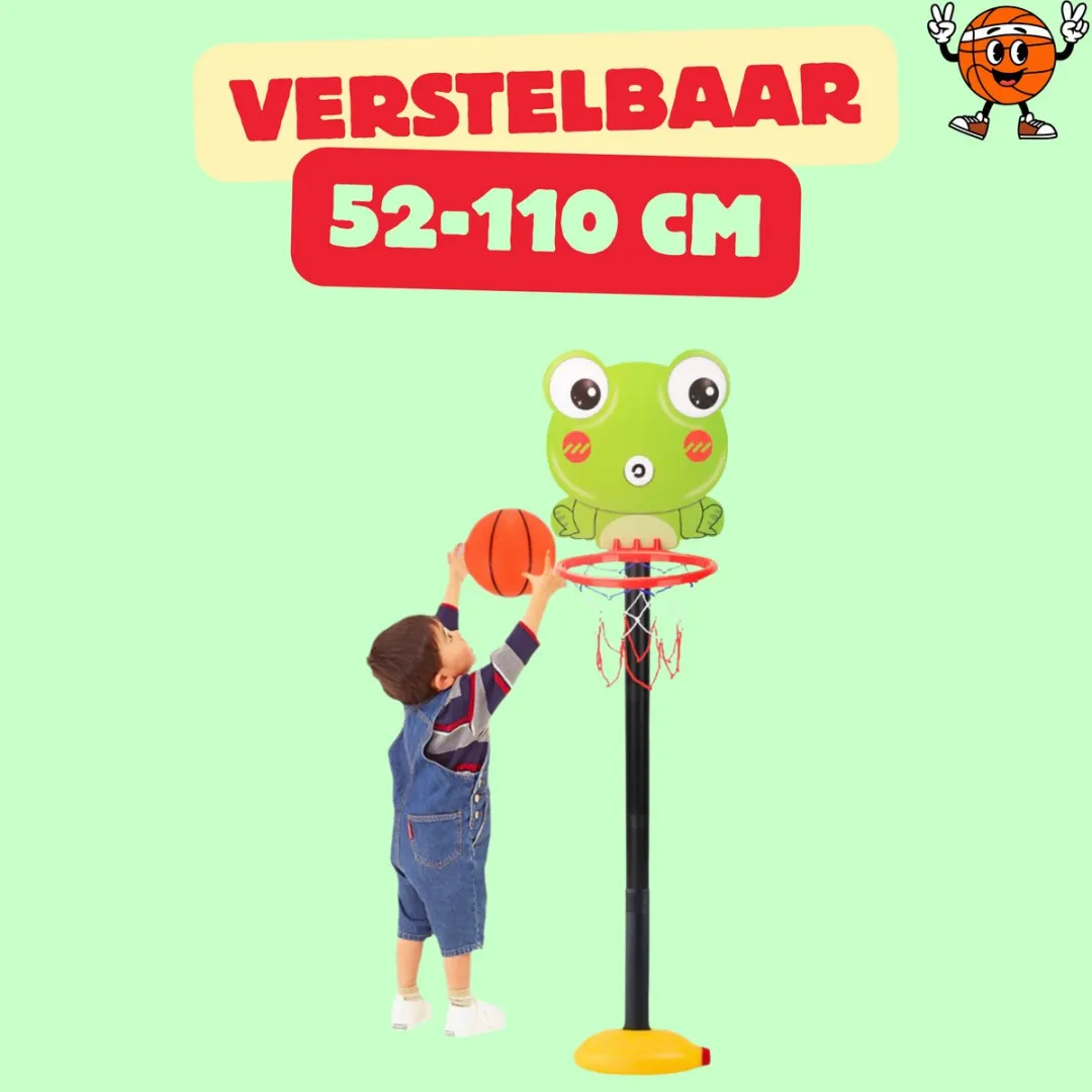 LEAN TOYS Groene Kikker Basketbalset - 52-110cm - Incl. bal, pomp & net