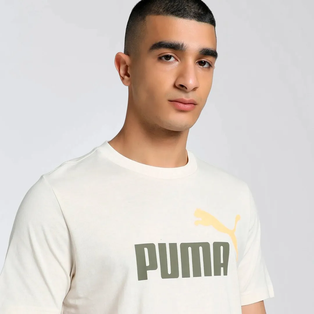 PUMA Essentials 2 Color No. 1 Logo Shirt Heren M - Crème/Groen/Licht Oranje