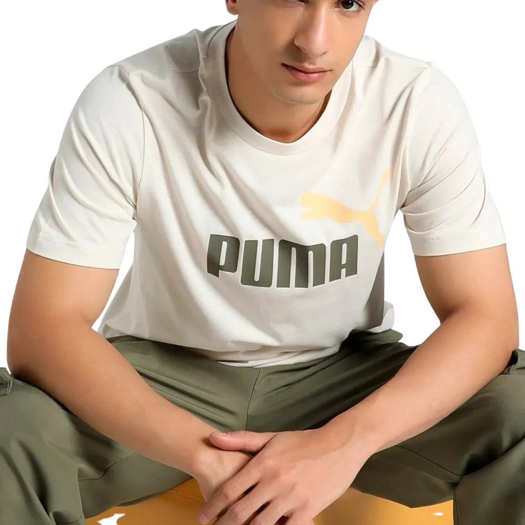 PUMA Essentials 2 Color No. 1 Logo Shirt Heren M - Crème/Groen/Licht Oranje - afbeelding 6 van 6