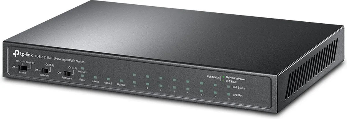 TP-Link TL-SL1311MP Unmanaged Switch 10x PoE - 124W - Zwart