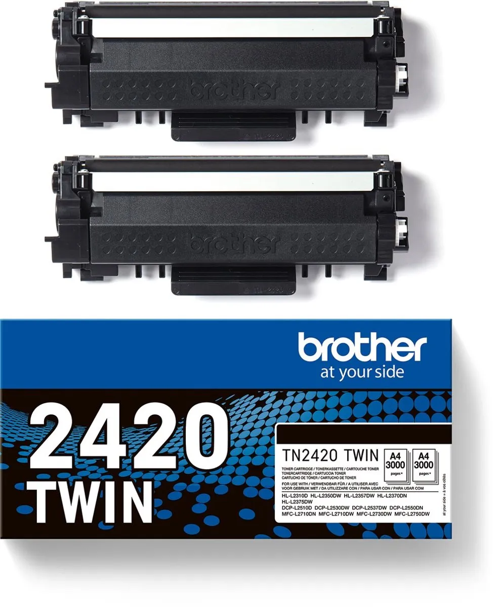 Brother TN-2420TWIN Tonercartridge - 2 Stuks - 3000 pagina's - Zwart