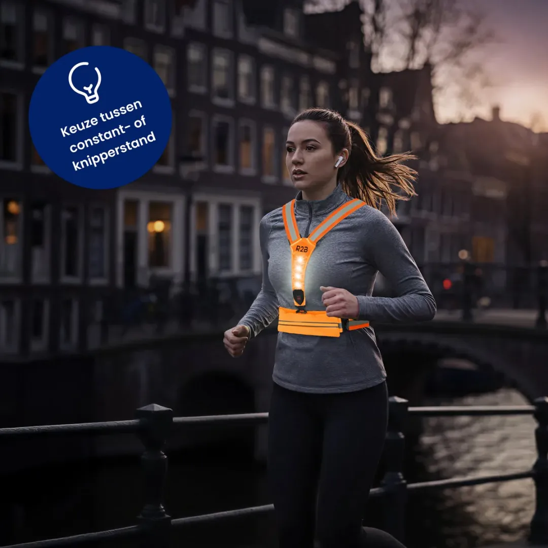 R2B Hardloopvest Oranje - USB-C Oplaadbaar - Reflecterend